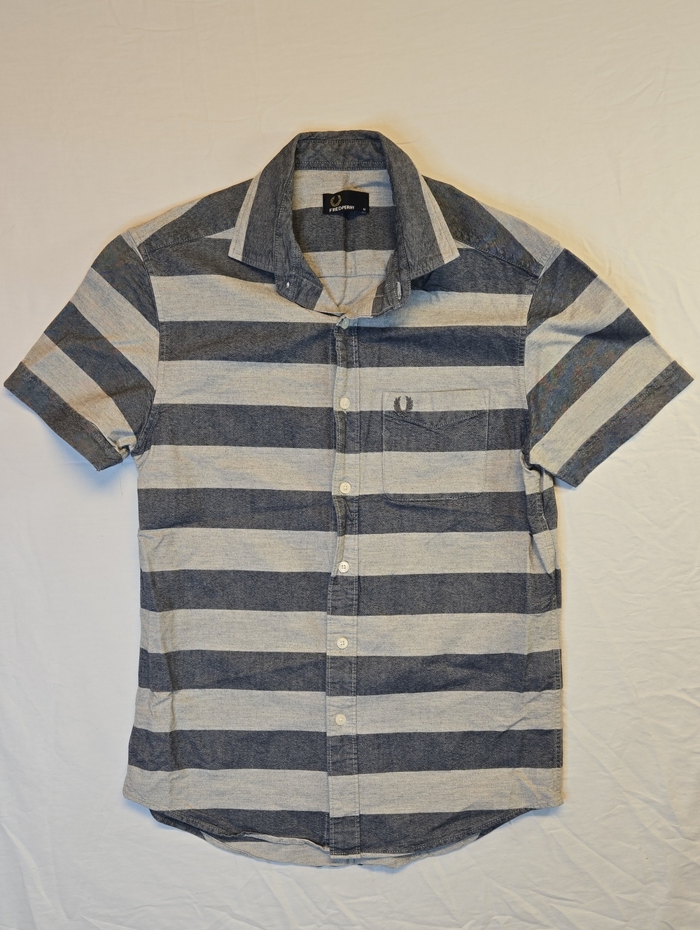 Fred Perry Grey Stripe Short Sleeve Button Down Casual Cotton Shirt